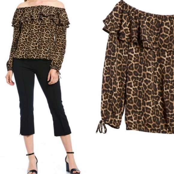 NWOT Michael Michael Kors leopard print ruffle top - Picture 3 of 5